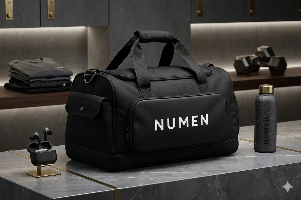 NUMEN black leather duffle bag